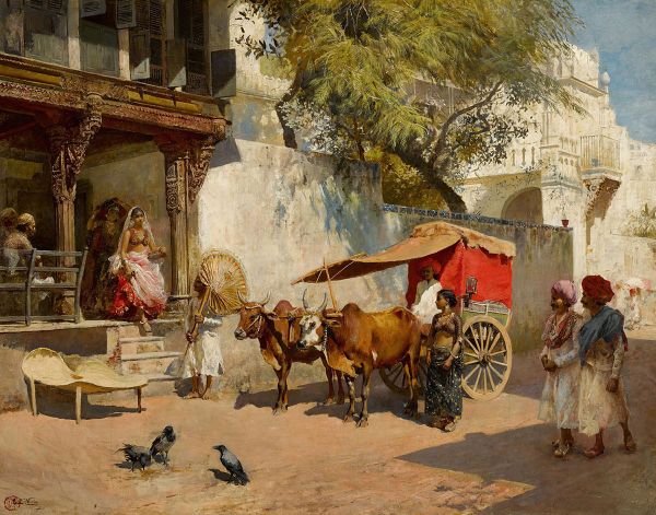 Nautch Girls and Bullock Gharry Ahmedabad Gujarat State | Oil Painting Reproduction