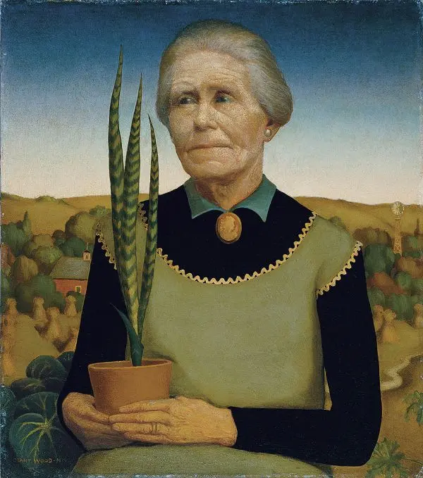 Woman with Plants By Grant Wood