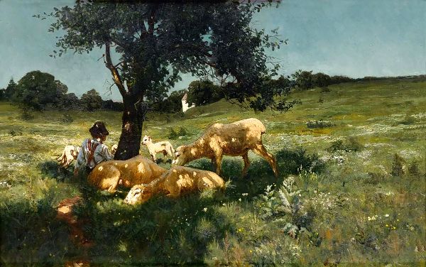 Boy and Sheep under a Tree 1881 | Oil Painting Reproduction