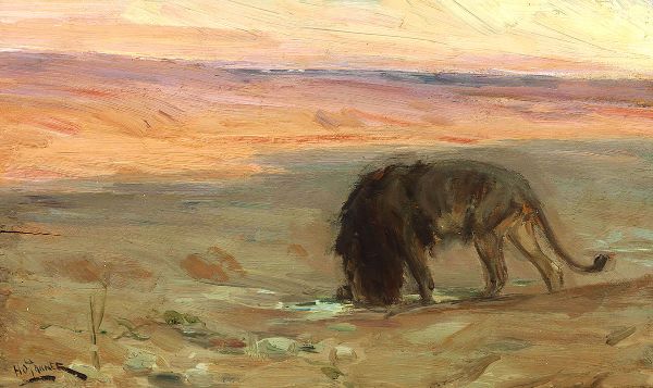 Lion Drinking 1897 by Henry Ossawa Tanner | Oil Painting Reproduction