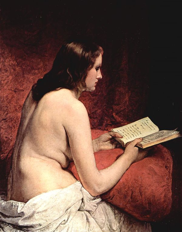 Odalisque with Book 1866 by Francesco Hayez | Oil Painting Reproduction