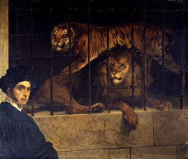 Self Portrait with Lion and Tiger in a Cage 1831 | Oil Painting Reproduction