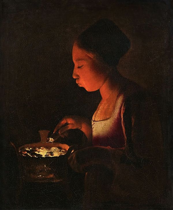 A Girl Blowing on a Brazier | Oil Painting Reproduction
