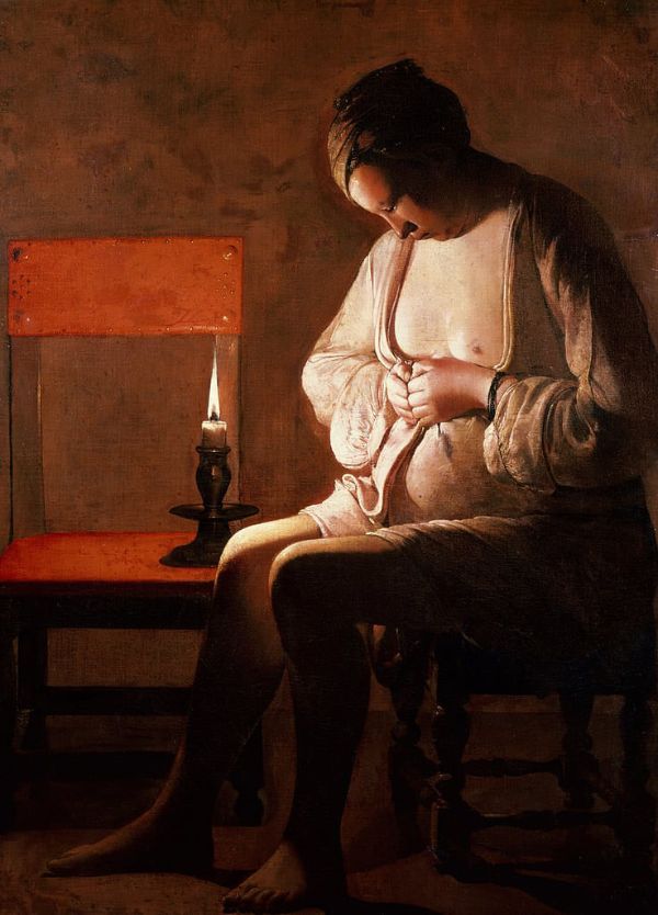 Woman Catching Fleas by Georges de La Tour | Oil Painting Reproduction