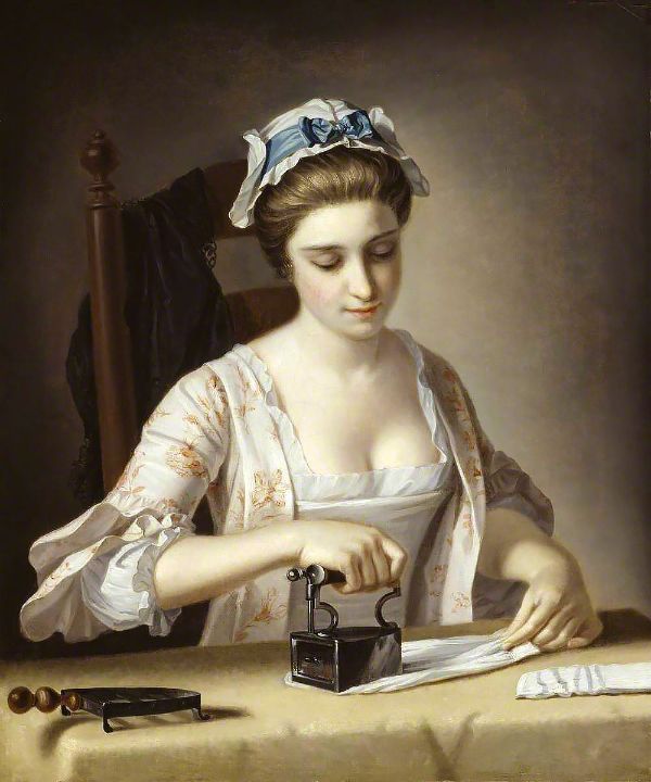 A Laundry Maid Ironing by Henry Morland | Oil Painting Reproduction