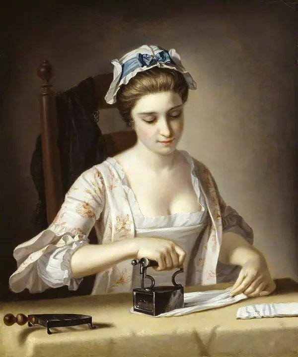 A Laundry Maid Ironing By Henry Morland