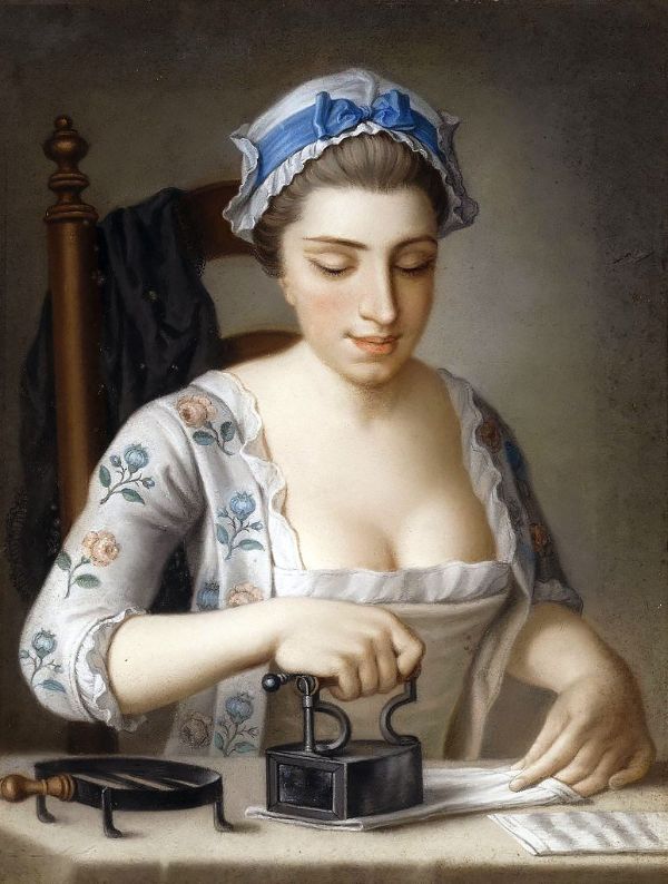 A Servant Ironing by Henry Morland | Oil Painting Reproduction