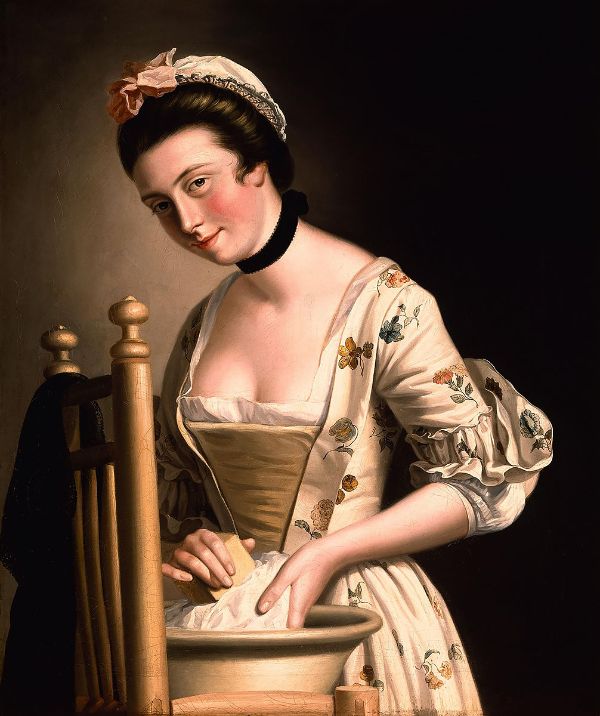 A Woman Doing Laundry by Henry Morland | Oil Painting Reproduction