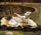 Mrs. Newton with a Child by a Pool c1877 By James Tissot