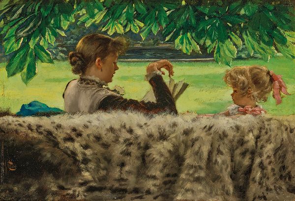 Reading a Story by James Tissot | Oil Painting Reproduction