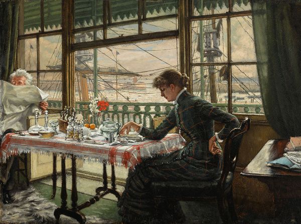 Room Overlooking the Harbour by James Tissot | Oil Painting Reproduction