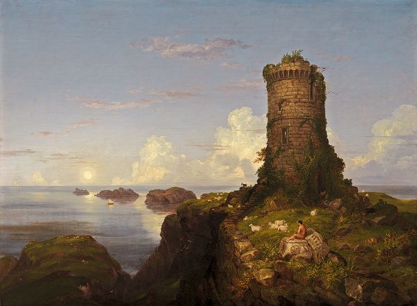 Romantic Landscape with Ruined Tower 1838 | Oil Painting Reproduction