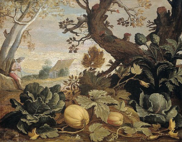Landscape with Vegetables and Fruits in the Foreground | Oil Painting Reproduction