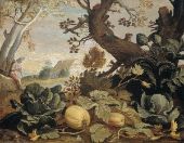 Landscape with Vegetables and Fruits in the Foreground By Abraham Bloemaert