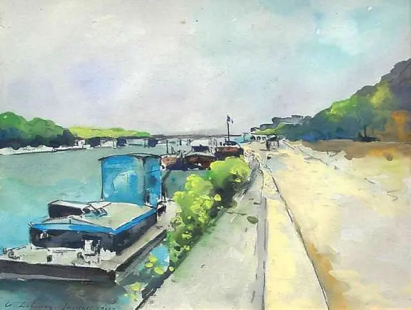 Barges along the Seine 1912 By Albert Lebourg