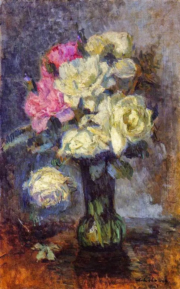Bouquet of Roses in a Vase By Albert Lebourg