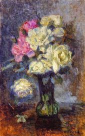 Bouquet of Roses in a Vase By Albert Lebourg