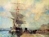 Ship in Harbour Rouen By Albert Lebourg