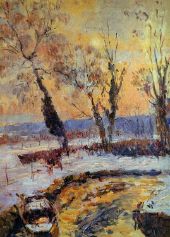 Snow at Sunset By Albert Lebourg