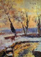 Snow at Sunset By Albert Lebourg