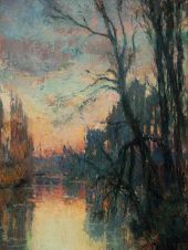 Sunset on the River Risle By Albert Lebourg
