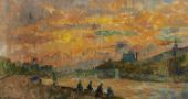 The Bridge of Saint Peres at Paris the Sunset By Albert Lebourg