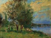 The Figures on the Riverbank By Albert Lebourg