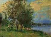 The Figures on the Riverbank By Albert Lebourg