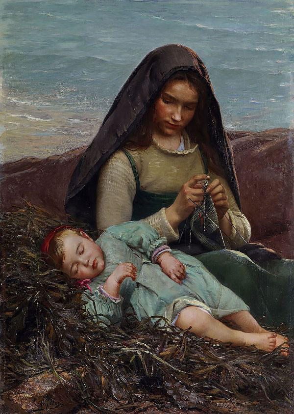 Mother and Child near the Edge of the Sea | Oil Painting Reproduction