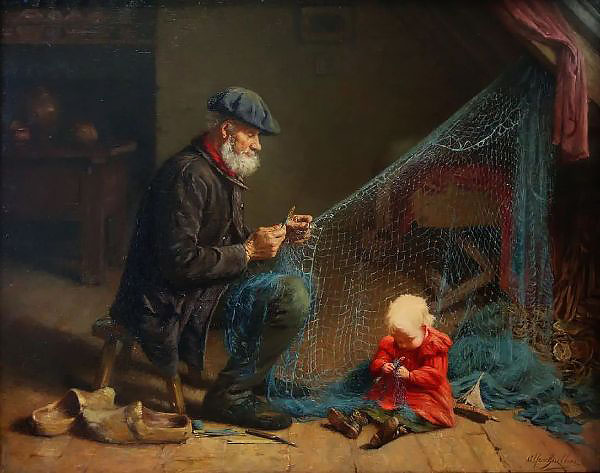 The Fishing Nets by Alfred Guillou | Oil Painting Reproduction