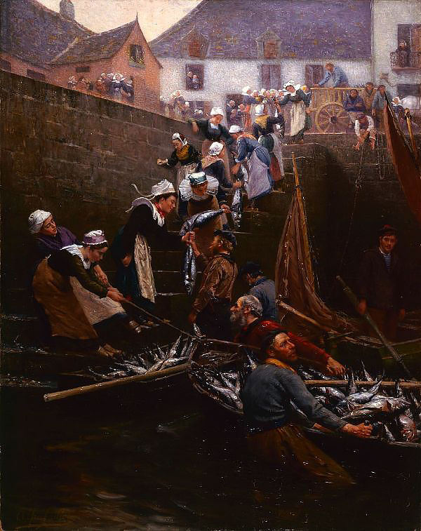 Tuna Landing at Concarneau by Alfred Guillou | Oil Painting Reproduction
