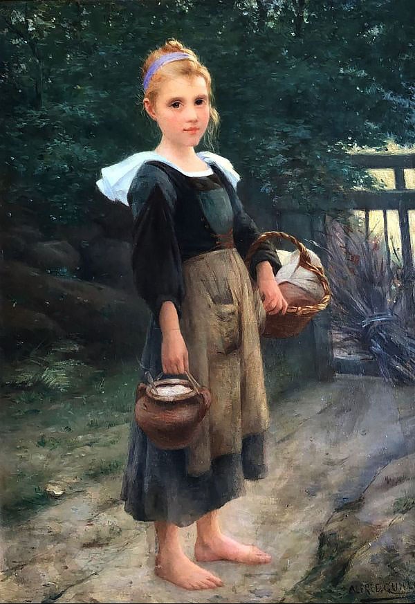 Young Breton Girl Returning from the Market | Oil Painting Reproduction