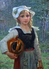 Young Breton Woman with a Jug By Alfred Guillou