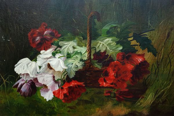 Red Flower Basket 1920 | Oil Painting Reproduction