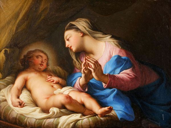Mary Praying to the Infant Jesus | Oil Painting Reproduction