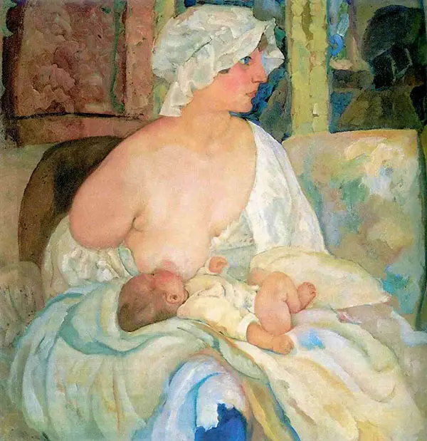 Mother The Artists Wife and Son Kirill By Boris Grigoriev