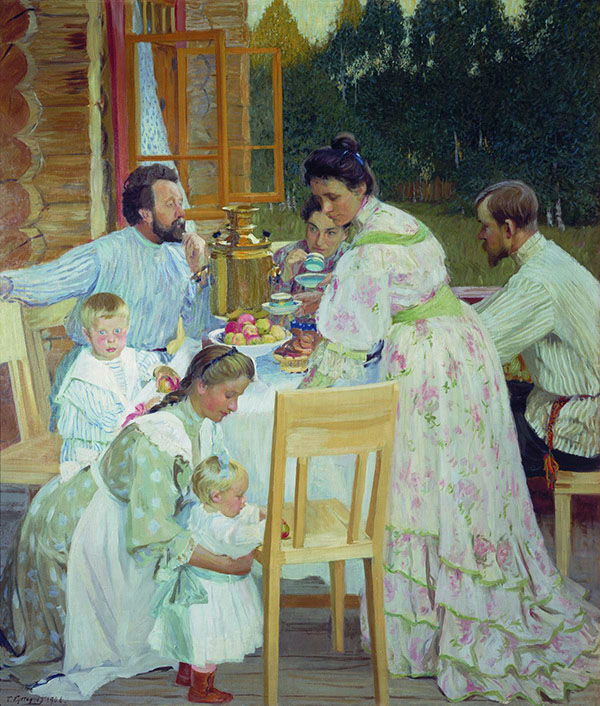 On the Terrace by Boris Kustodiev | Oil Painting Reproduction
