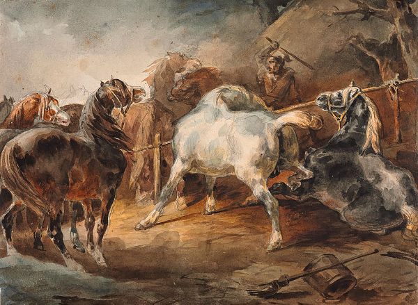 Fighting Horses by Theodore Gericault | Oil Painting Reproduction
