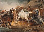 Fighting Horses By Theodore Gericault
