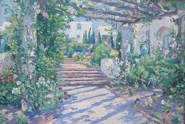 Terrace at Samarkand Hotel Santa Barbara California By Colin Campbell Cooper