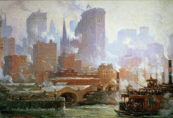 Wall Street Ferry Ship c1920 | Oil Painting Reproduction