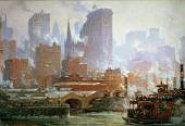 Wall Street Ferry Ship c1920 By Colin Campbell Cooper