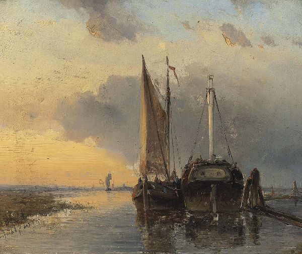 Harbour on a Dutch River 1843 | Oil Painting Reproduction