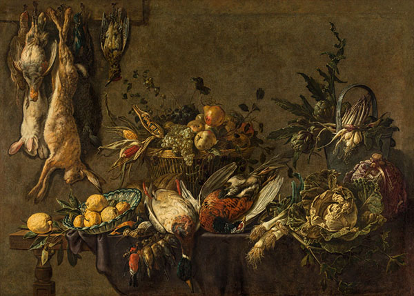 Kitchen Still Life with Hunted Game Vegetables and Fruit 1646 | Oil Painting Reproduction