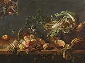 Still LIfe of Fruit and Vegetables with Two Monkeys By Adriaen Van Utrecht