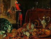 Still Life with Parrot or Allegory of Fire By Adriaen Van Utrecht