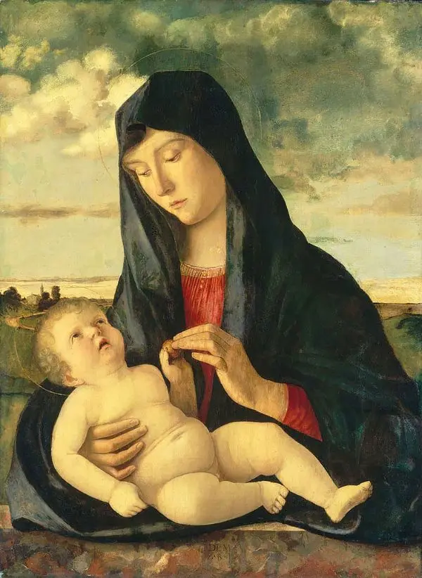 Madonna and Child in Landscape c1480 By Giovanni Bellini