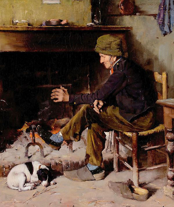 Man with his Dog before a Hearth 1884 | Oil Painting Reproduction