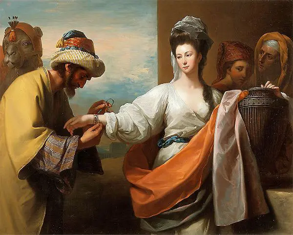 Rebecca Receiving the Bracelet at the Well By Benjamin West