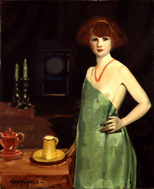 Girl in Green c1929 by George Luks | Oil Painting Reproduction